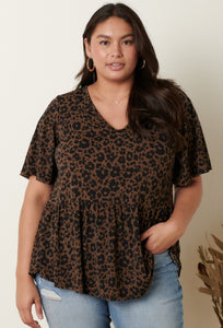 Mocha Black Abstract Floral Print Top