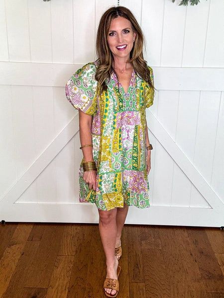 UMGEE Patchwork Dress Green Mix