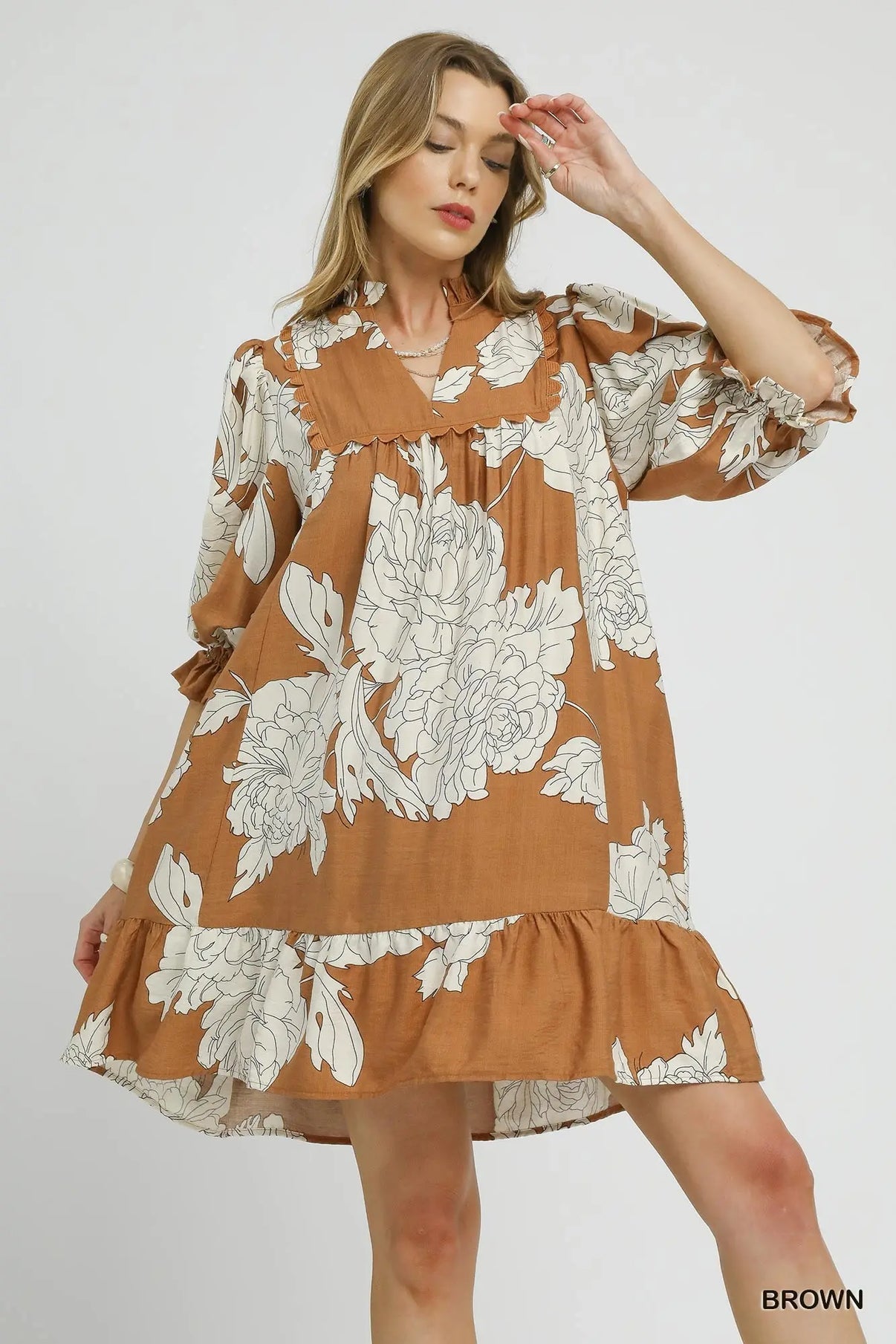 UMGEE Mocha Floral Babydoll Dress