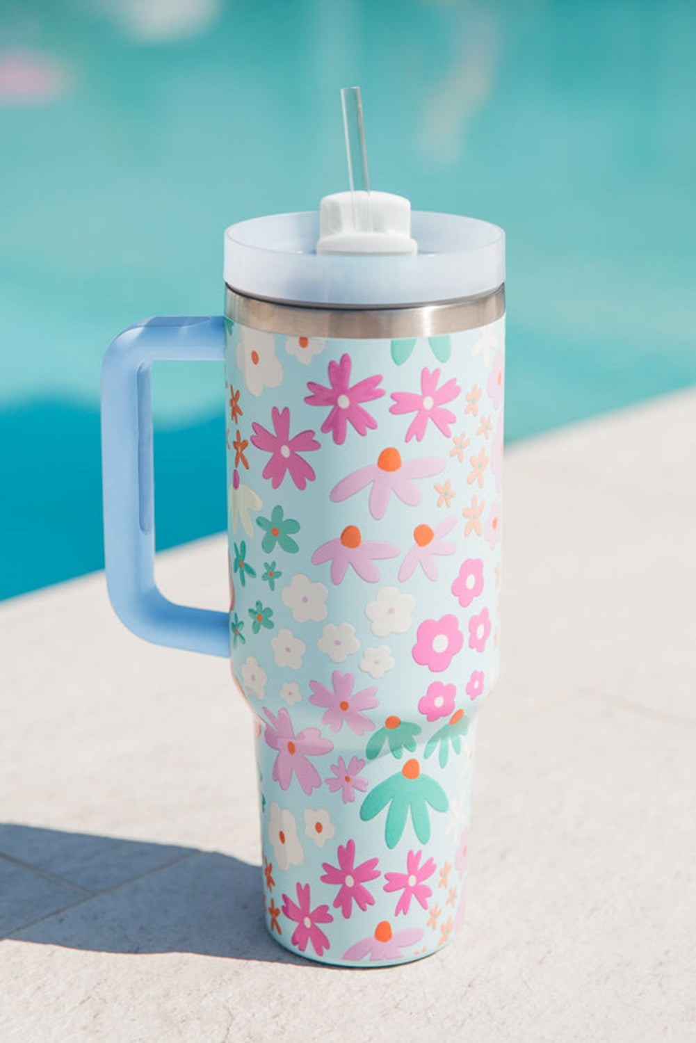 Floral 40oz Stainless Tumbler Sky Blue