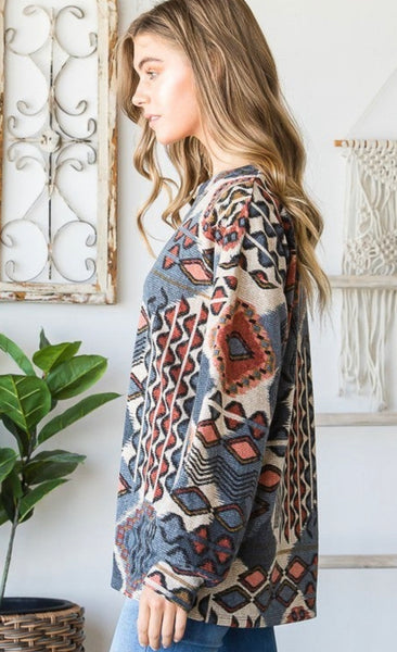 Charcoal Multi Southwest Print Top