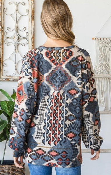 Charcoal Multi Southwest Print Top