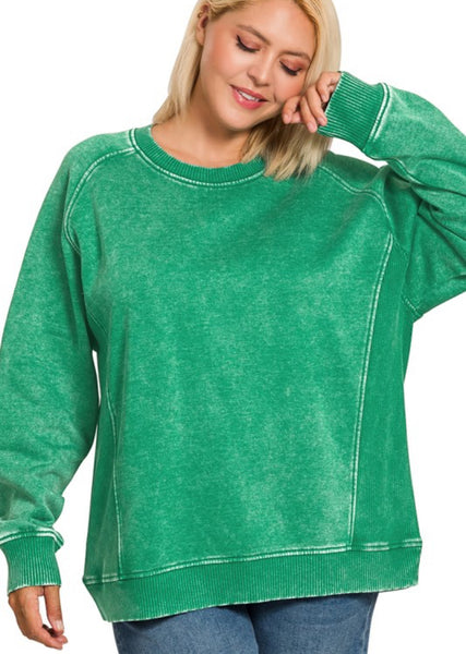Acid Wash Fleece Sweatshirt Green