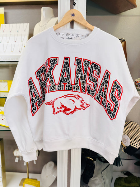 Pressbox Arkansas Leopard Over Logo Oversized Fleece Sweatshirt