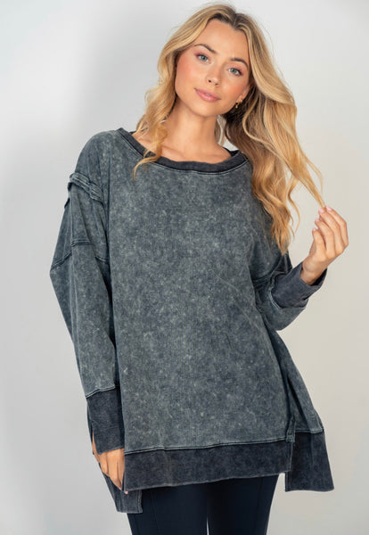 Oversized Mineral Wash Sweatshirt Black