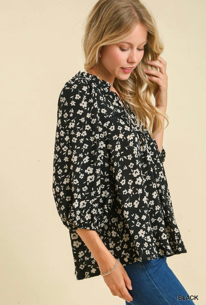 UMGEE Black Floral Print Top