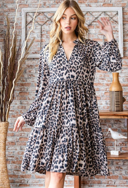 Taupe Leopard Ruffle Dress