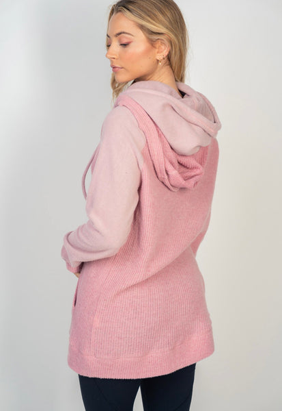 Pink Long Sleeve Knit Hoodie