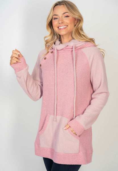 Pink Long Sleeve Knit Hoodie