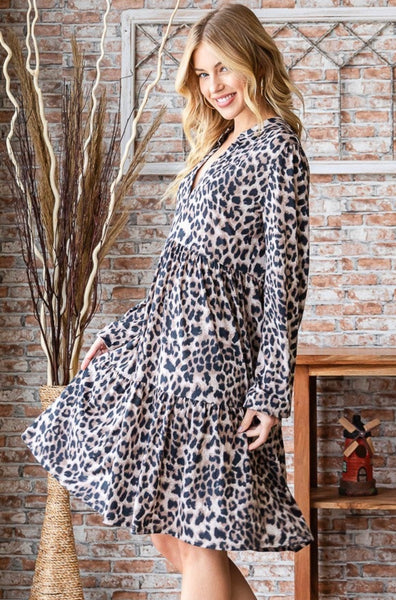 Taupe Leopard Ruffle Dress
