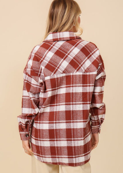 Plaid Button Down Shacket Clay Combo