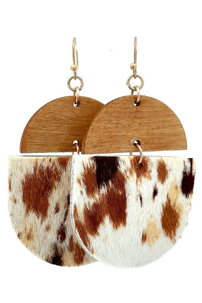 Hair on Hide & Wood Drop Pendant Earring