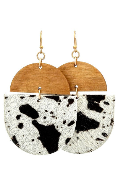 Hair on Hide & Wood Drop Pendant Earring