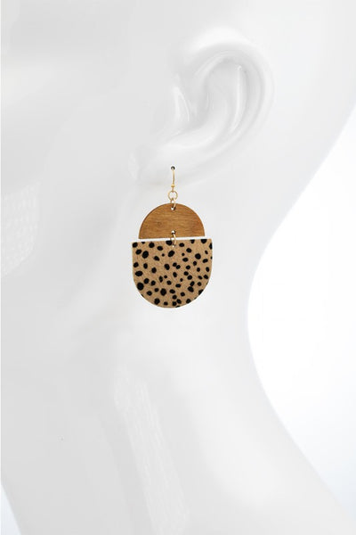 Hair on Hide & Wood Drop Pendant Earring