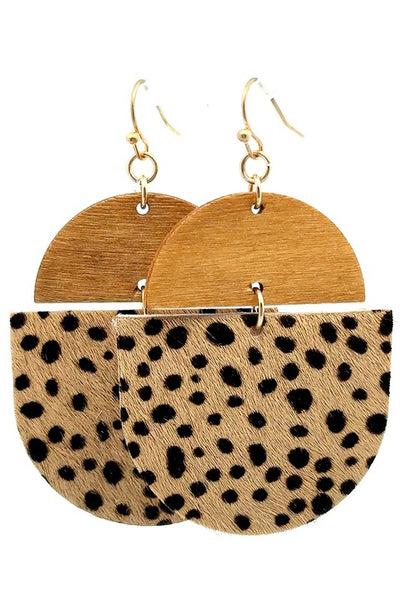 Hair on Hide & Wood Drop Pendant Earring