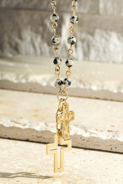 Cross Natural Stone Beaded Necklace