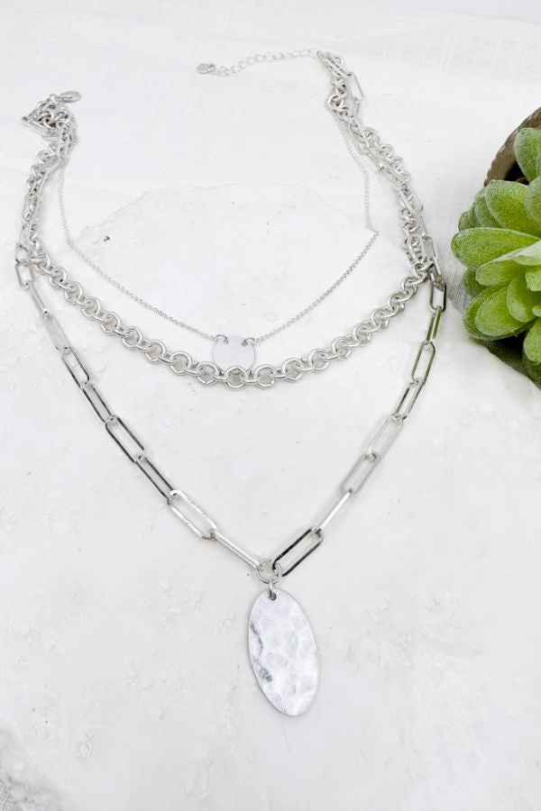 Hammered Oval Layered Necklace