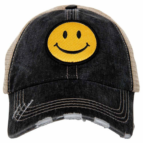 Happy Face Embroidered Trucker Hat