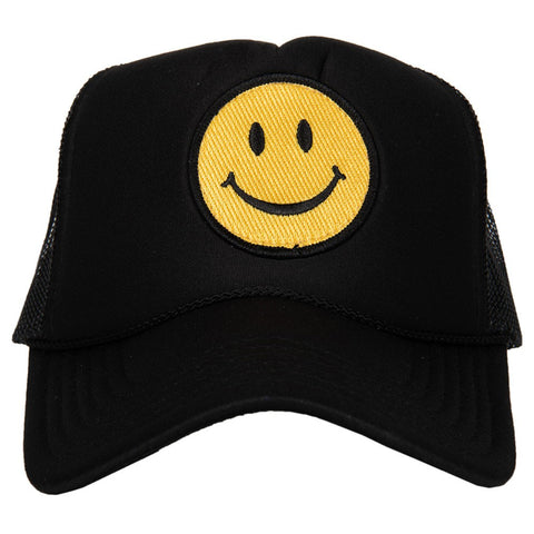 Happy Face Trucker Hat Black