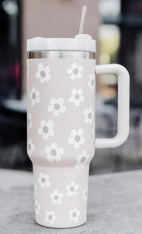 Beige Boho Floral 40oz Stainless Tumbler