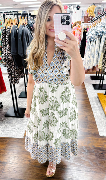 UMGEE Garden Party Midi Dress Green Mix