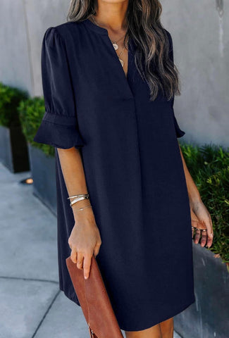 Perfect Fit Solid Ruffle Sleeve Dress Black