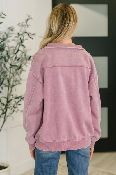 Acid Wash Half Zip Sweatshirt Rose