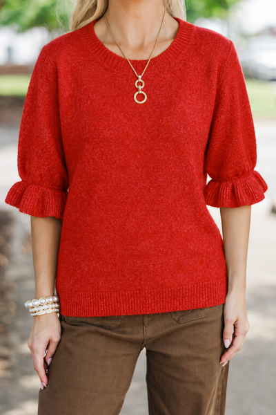 Soft Ruffle Sleeve Sweater Red