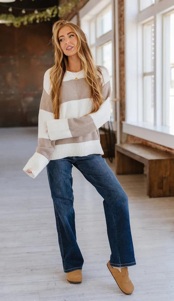 Lanie Taupe Classic Stripe Sweater