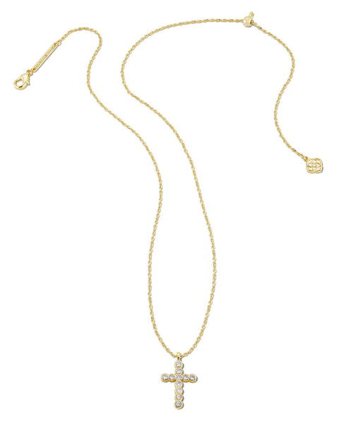 KS CROSS CRYSTAL PENDANT NECKLACE GOLD