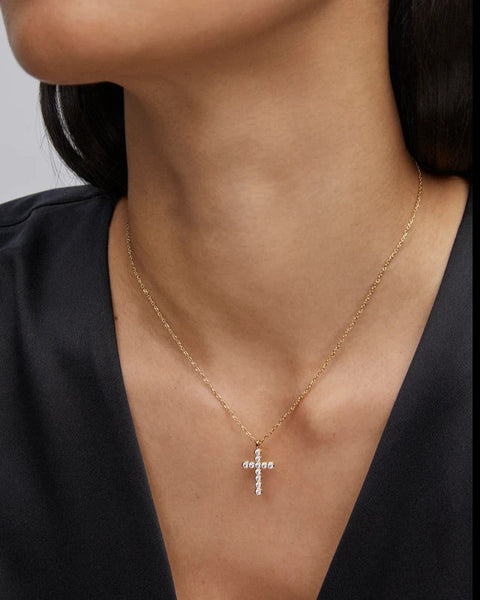 KS CROSS CRYSTAL PENDANT NECKLACE GOLD