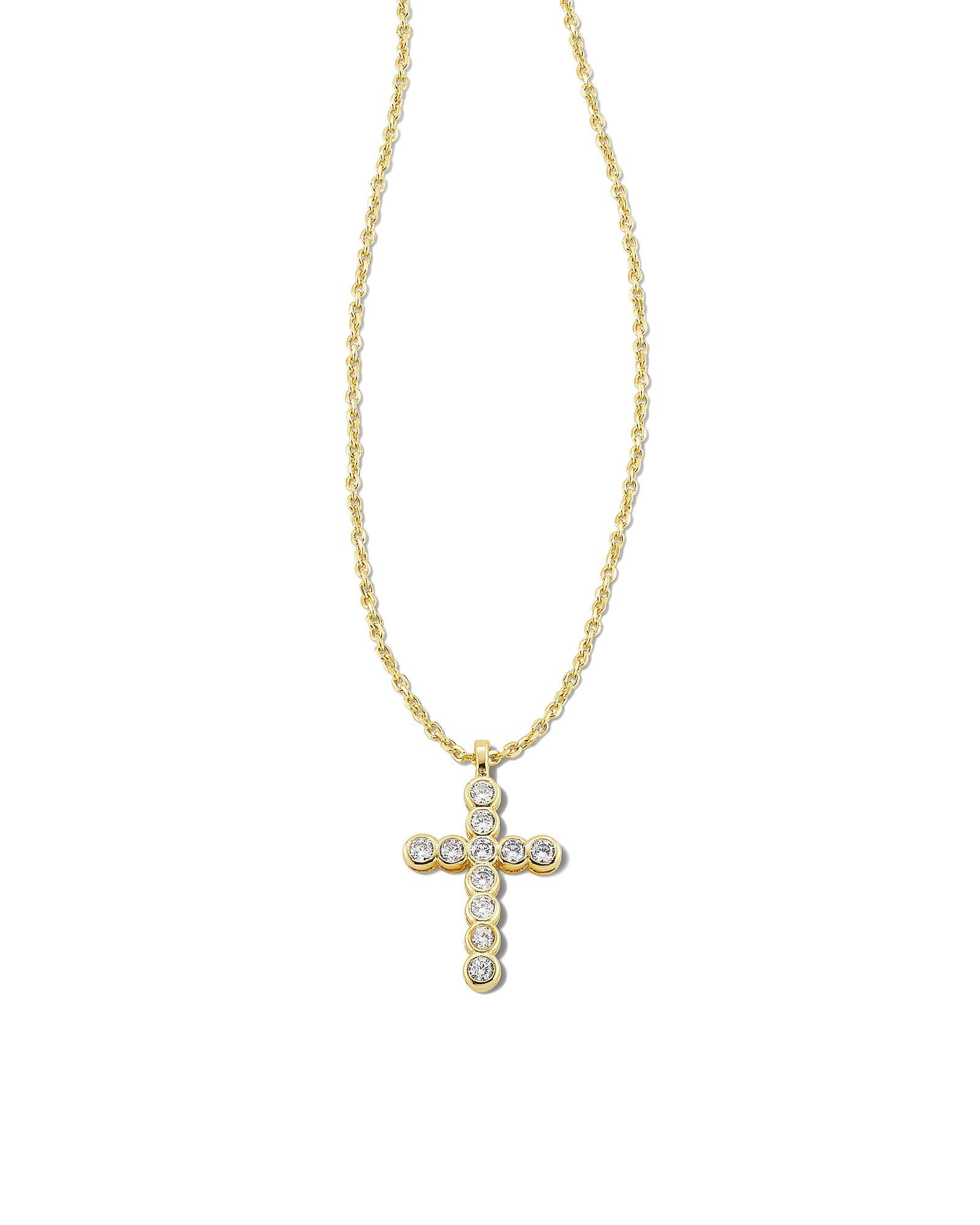 KS CROSS CRYSTAL PENDANT NECKLACE GOLD