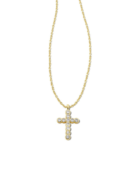 KS CROSS CRYSTAL PENDANT NECKLACE GOLD