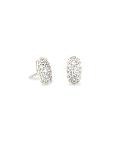 KS GRAYSON STUD EARRINGS SILVER WHITE CRYSTAL