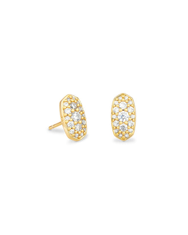 KS GRAYSON STUD EARRINGS GOLD WHITE CRYSTAL