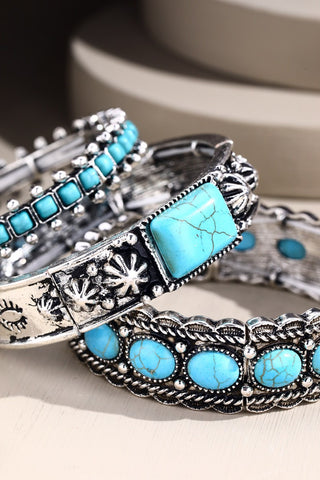 Layered Metal & Natural Stone Navajo Bracelet