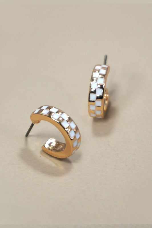 Mini Checkered Hoop Earring