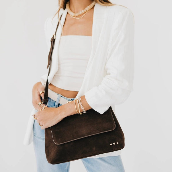 Miranda Suede Flap Crossbody Chocolate