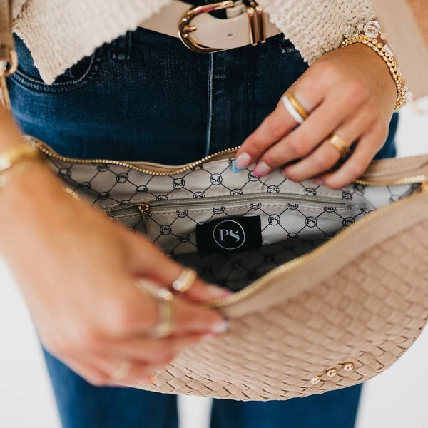 Paige Structured Suede Woven Crossbody Taupe