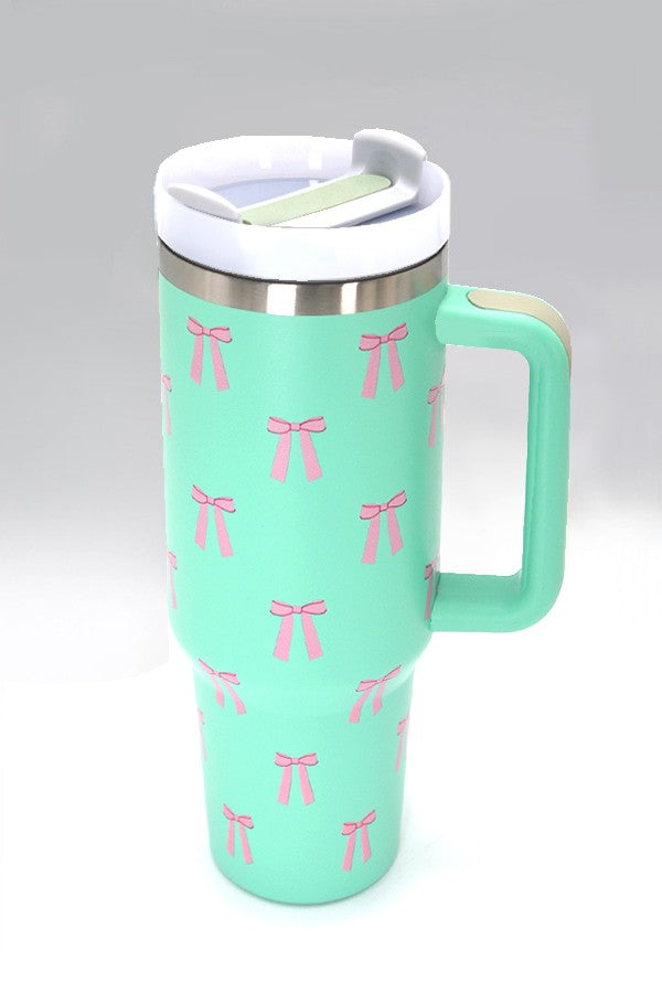 Pink Bow Mint 40oz Stainless Tumbler