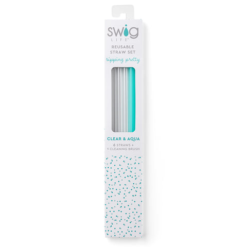 SWIG Clear + Aqua Straw Set