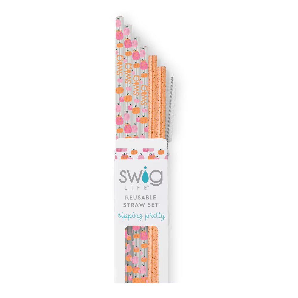SWIG Pumpkins & Bows + Orange Glitter Straw Set