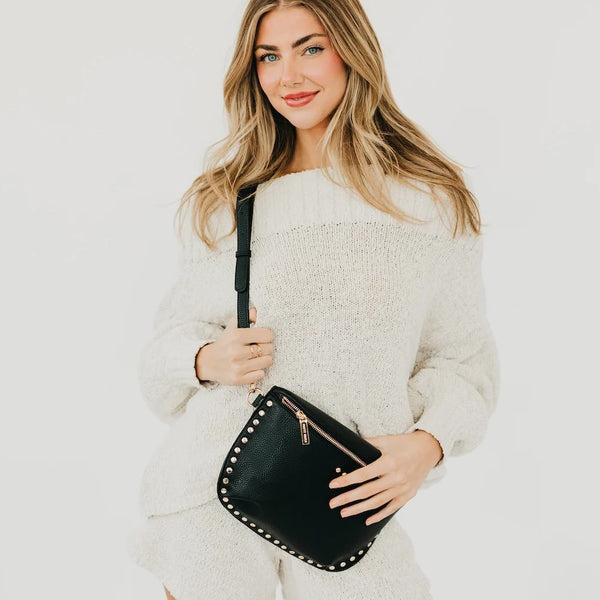 Sabrina Pebble Studded Bum Bag Black