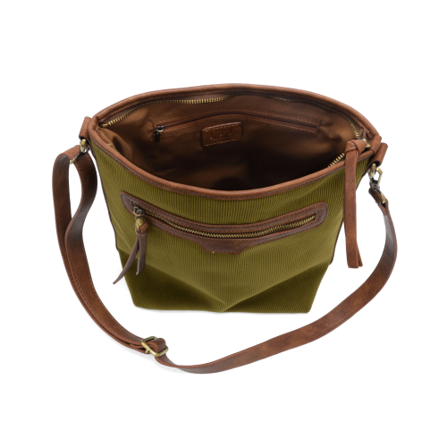 Silas Corduroy Crossbody Bucket Bag Olive