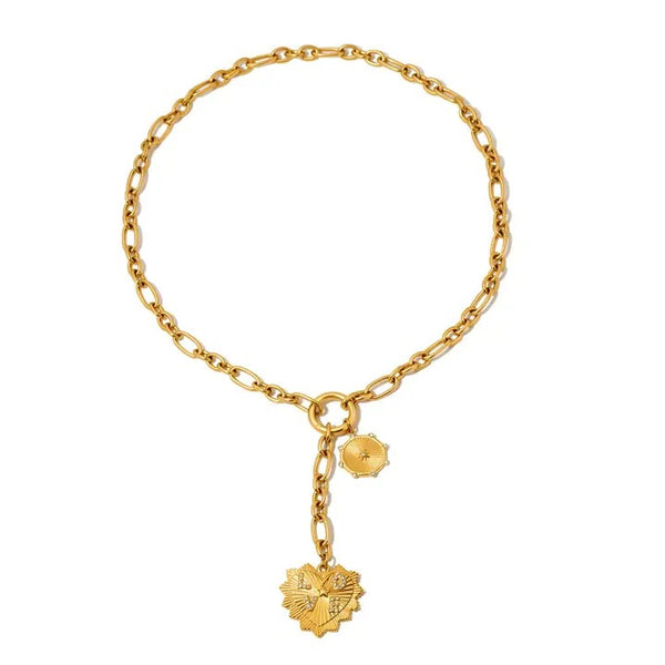 Sunburst Heart Love Double Pendant Necklace - Waterproof