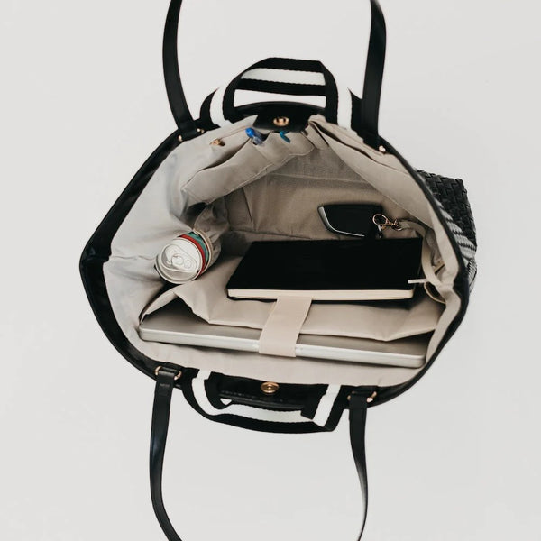 Tiffany Woven Organizer Tote Bag Checker Black