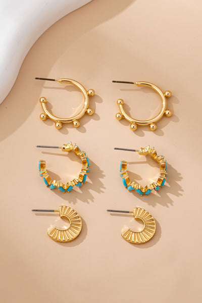 Turquoise Enamel Hoop Trio Earring Set