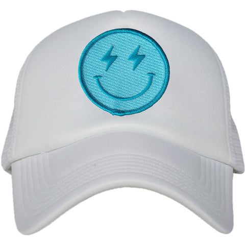 Turquoise Lightening Happy Face Trucker Hat