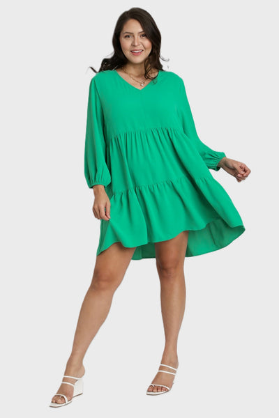 UMGEE V Neck 3/4 Sleeve Tiered Dress Mint