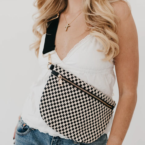 Westlyn Woven Bum Bag Black Checker